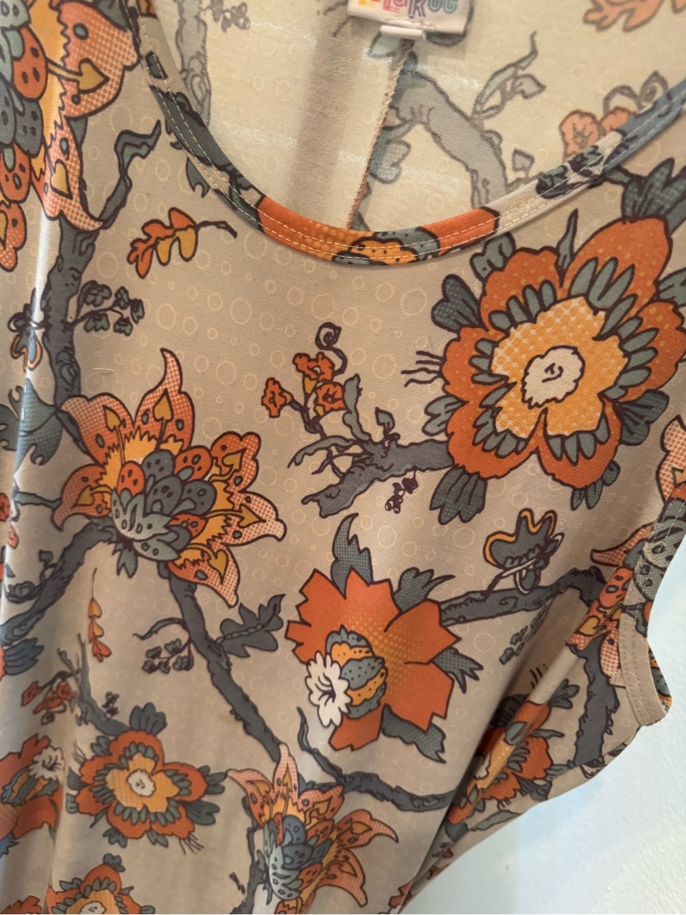 LuLaRoe Dani Sleeveless Floral Maxi Dress in Orange and Gray - Picture 2 of 5